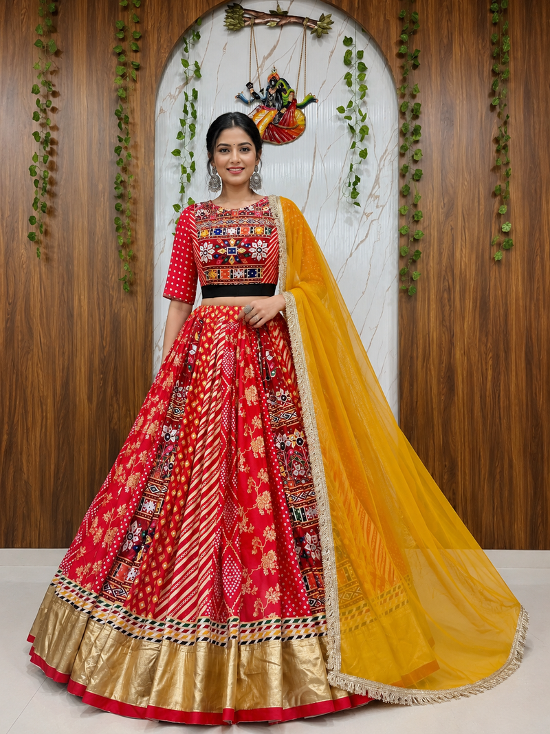 Muslin Cotton Chaniya Choli Set With Mirror Work And Georgette Dupatta