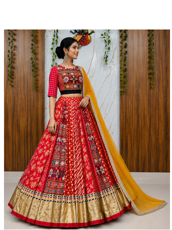 Muslin Cotton Chaniya Choli Set With Mirror Work And Georgette Dupatta 3