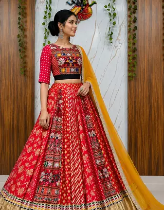 Muslin Cotton Chaniya Choli Set With Mirror Work And Georgette Dupatta