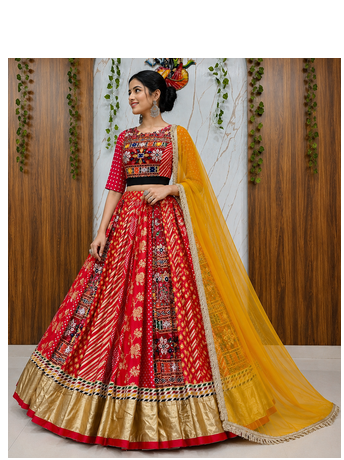Muslin Cotton Chaniya Choli Set With Mirror Work And Georgette Dupatta 4