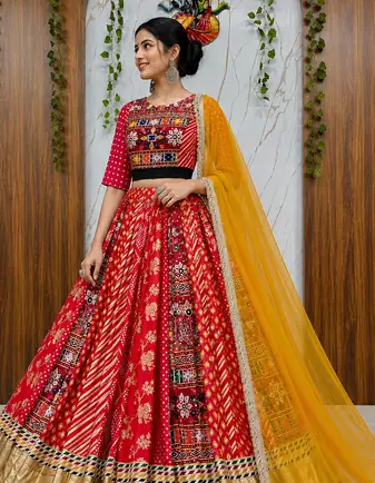 Muslin Cotton Chaniya Choli Set With Mirror Work And Georgette Dupatta