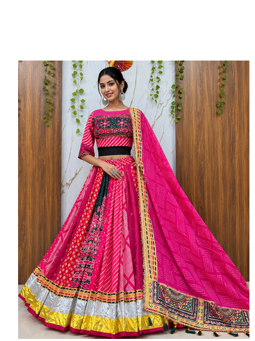 Muslin Cotton Chaniya Choli Set With Mirror Work And Latkan Lace 1