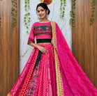Muslin Cotton Chaniya Choli Set With Mirror Work And Latkan Lace