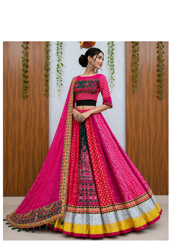 Muslin Cotton Chaniya Choli Set With Mirror Work And Latkan Lace 4