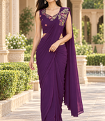 Women   s Georgette Floral Sequence With Embroidery Patch Ready to Wear Saree with Stitched Designer Sleeveless Blouse 