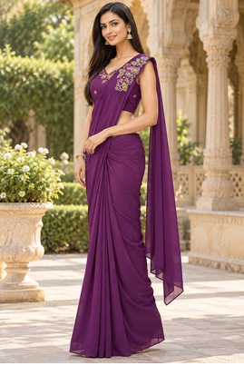 Women   s Georgette Floral Sequence With Embroidery Patch Ready to Wear Saree with Stitched Designer Sleeveless Blouse  3