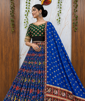 Muslin Cotton Chaniya Choli Set With Digital Print And Mirror Work