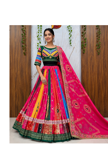 Muslin Cotton Lehenga Choli Set With Digital Print And Mirror Work 1