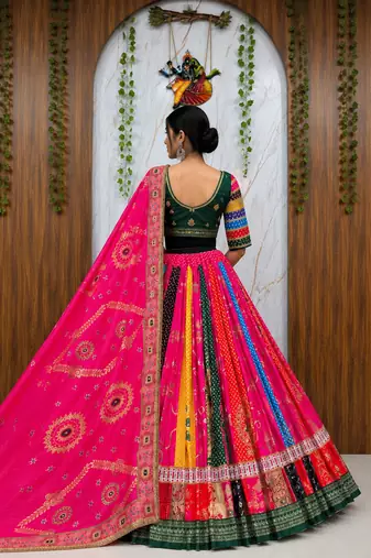 Muslin Cotton Lehenga Choli Set With Digital Print And Mirror Work
