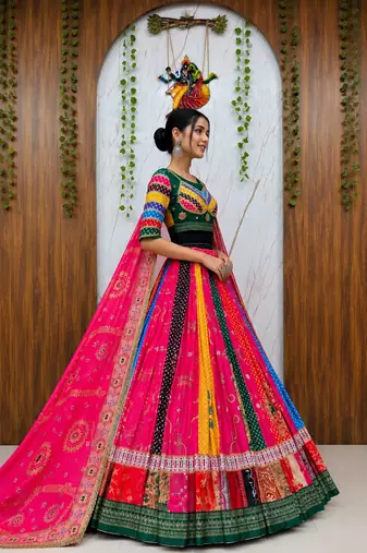 Muslin Cotton Lehenga Choli Set With Digital Print And Mirror Work