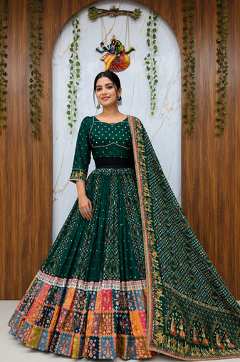 Muslin Cotton Lehenga Choli Set With Mirror Work And Fringe Lace