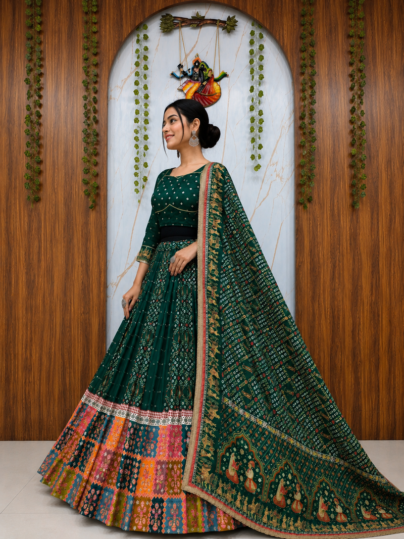 Muslin Cotton Lehenga Choli Set With Mirror Work And Fringe Lace