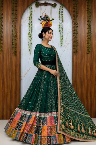 Muslin Cotton Lehenga Choli Set With Mirror Work And Fringe Lace