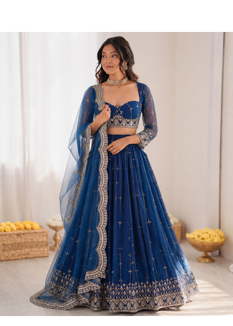 Royal Blue Net Thread Sequin Lehenga Choli Set 1