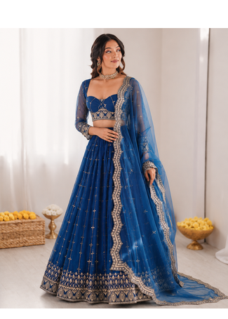 Royal Blue Net Thread Sequin Lehenga Choli Set 2