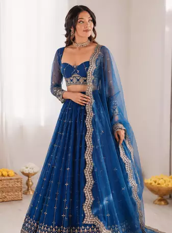 Royal Blue Net Thread Sequin Lehenga Choli Set