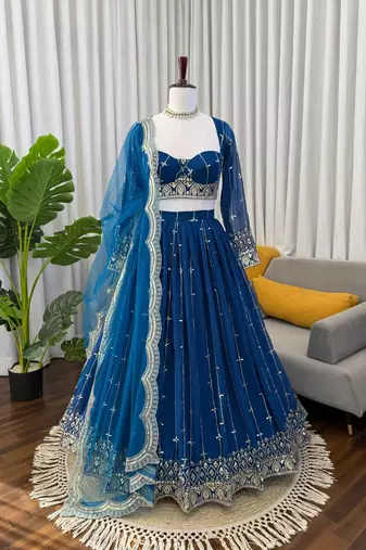 Royal Blue Net Thread Sequin Lehenga Choli Set