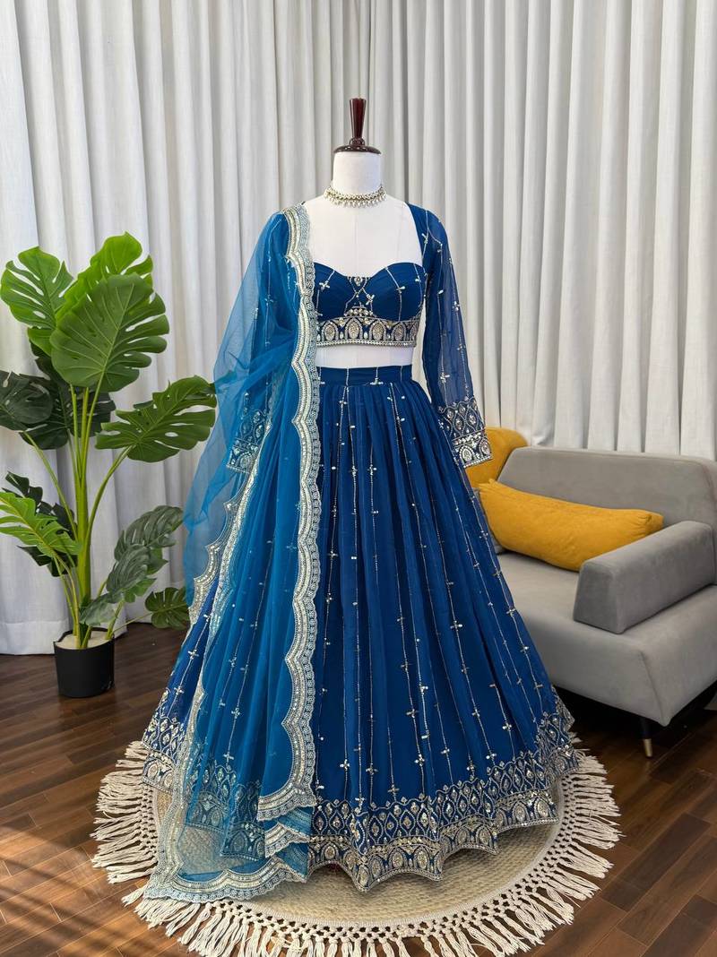 Royal Blue Net Thread Sequin Lehenga Choli Set