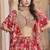 Red Faux Chinon Silk Digital Print Readymade Lehenga Choli Set with Zari Embroidery