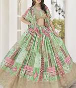 Light green Faux Chinon Silk Digital Print Readymade Lehenga Choli Set with Zari Embroidery