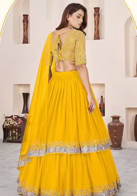 Mustard Faux Georgette Embroidered Flared Readymade Style Lehenga Choli 2