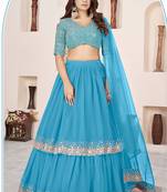 Sky blue Faux Georgette Embroidered Flared Readymade Style Lehenga Choli