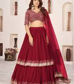 Dark Red Faux Georgette Embroidered Flared Readymade Style Lehenga Choli