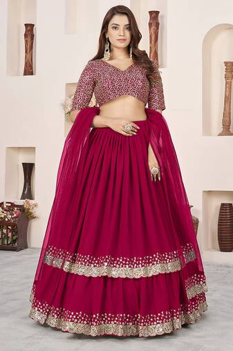 Rani Pink Faux Georgette Embroidered Flared Readymade Style Lehenga Choli