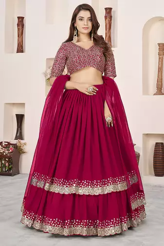 Rani Pink Faux Georgette Embroidered Flared Readymade Style Lehenga Choli