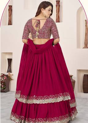 Rani Pink Faux Georgette Embroidered Flared Readymade Style Lehenga Choli 2