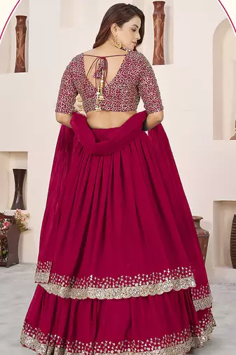 Rani Pink Faux Georgette Embroidered Flared Readymade Style Lehenga Choli