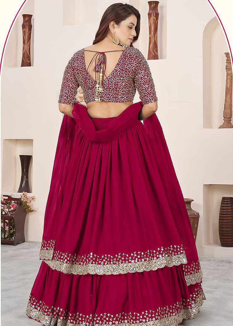 Rani Pink Faux Georgette Embroidered Flared Readymade Style Lehenga Choli
