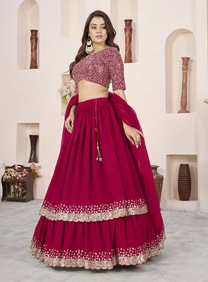 Rani Pink Faux Georgette Embroidered Flared Readymade Style Lehenga Choli 3