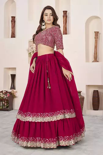 Rani Pink Faux Georgette Embroidered Flared Readymade Style Lehenga Choli