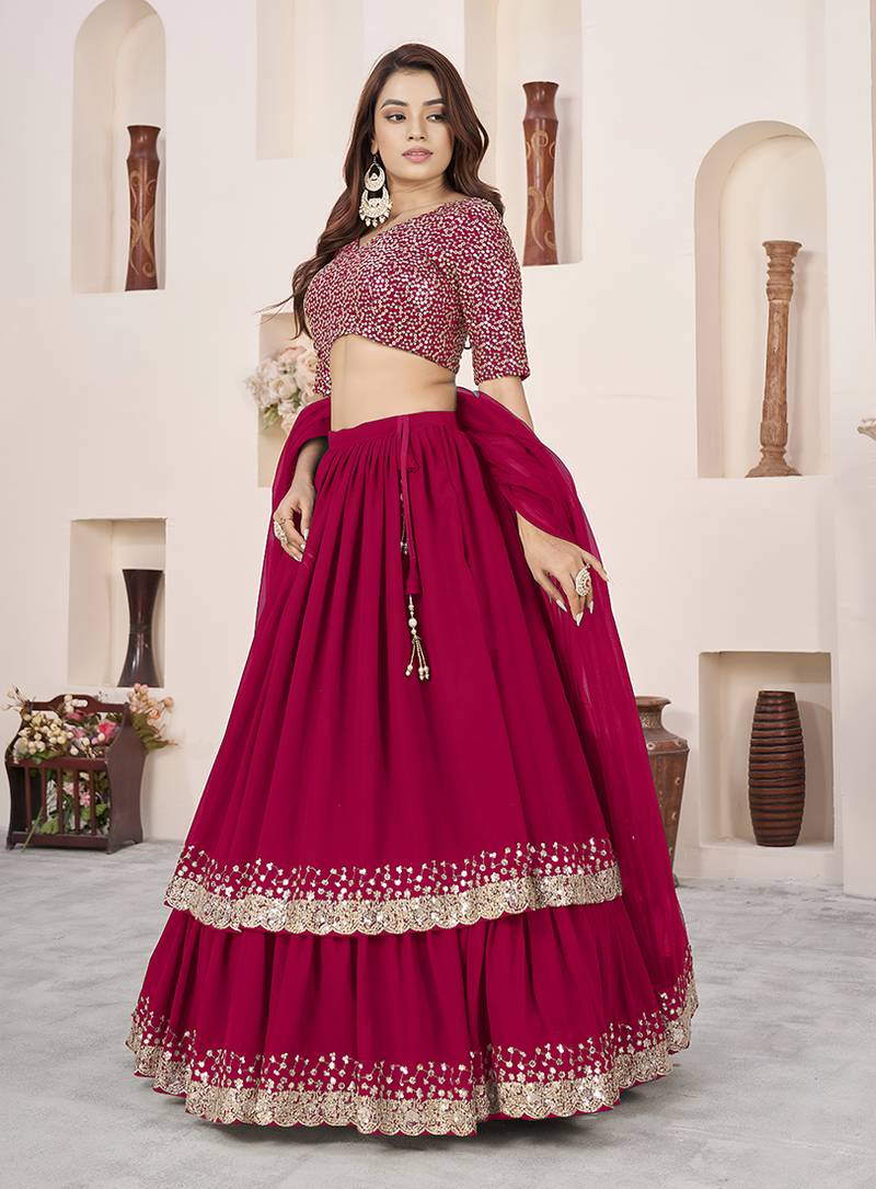 Rani Pink Faux Georgette Embroidered Flared Readymade Style Lehenga Choli