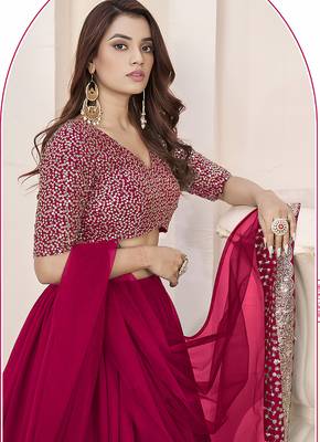 Rani Pink Faux Georgette Embroidered Flared Readymade Style Lehenga Choli 4