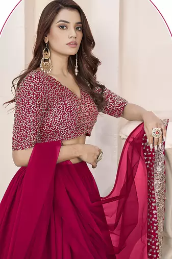 Rani Pink Faux Georgette Embroidered Flared Readymade Style Lehenga Choli