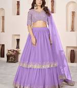 Lavender Faux Georgette Embroidered Flared Readymade Style Lehenga Choli