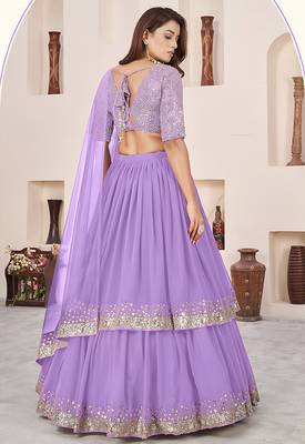 Lavender Faux Georgette Embroidered Flared Readymade Style Lehenga Choli 2