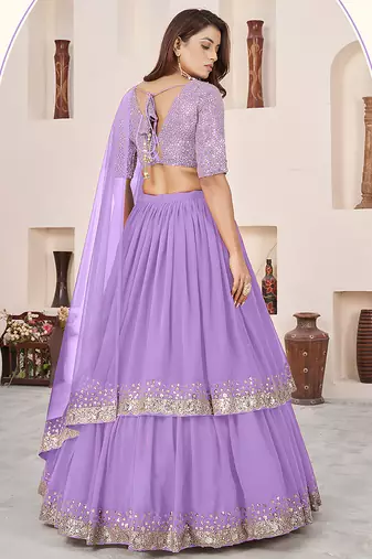 Lavender Faux Georgette Embroidered Flared Readymade Style Lehenga Choli