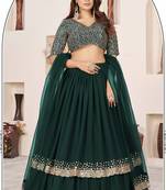 Dark Green Faux Georgette Embroidered Flared Readymade Style Lehenga Choli