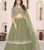 Olive green Faux Georgette Embroidered Flared Readymade Style Lehenga Choli