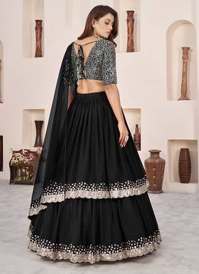 Black Faux Georgette Embroidered Flared Readymade Style Lehenga Choli 2