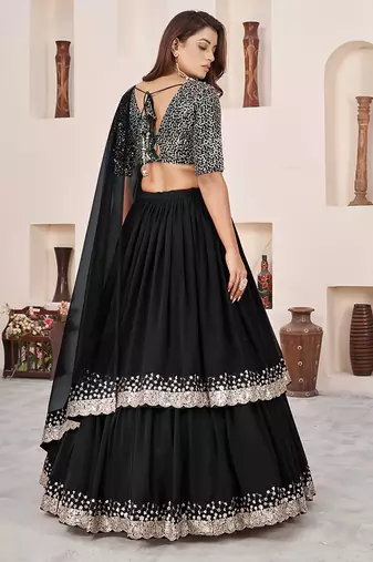 Black Faux Georgette Embroidered Flared Readymade Style Lehenga Choli