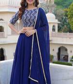 Royal Blue Faux Georgette Embroidered Readymade Lehenga Choli Set with Dupatta