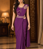 Women   s Georgette Patch work Ready to Wear Saree with Embroidered Stitched Blouse & Designer Waist Belt 