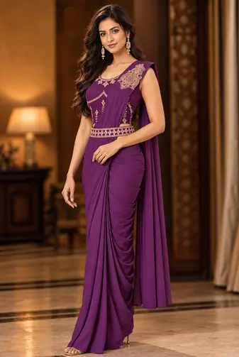 Women   s Georgette Patch work Ready to Wear Saree with Embroidered Stitched Blouse & Designer Waist Belt 