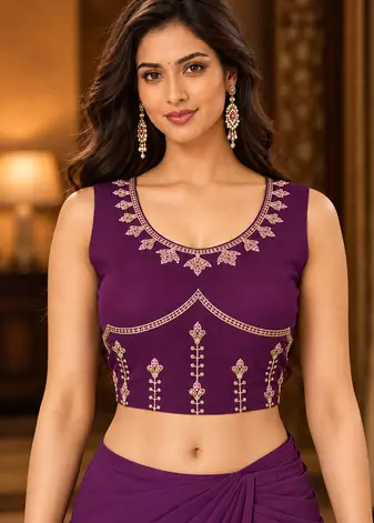 Women   s Georgette Patch work Ready to Wear Saree with Embroidered Stitched Blouse & Designer Waist Belt 