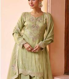 Light olive embroidered chinon readymade palazzo suit