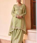 Light olive embroidered chinon readymade palazzo suit